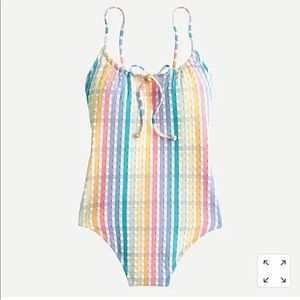 J. Crew Bow-front one piece in rainbow seersucker